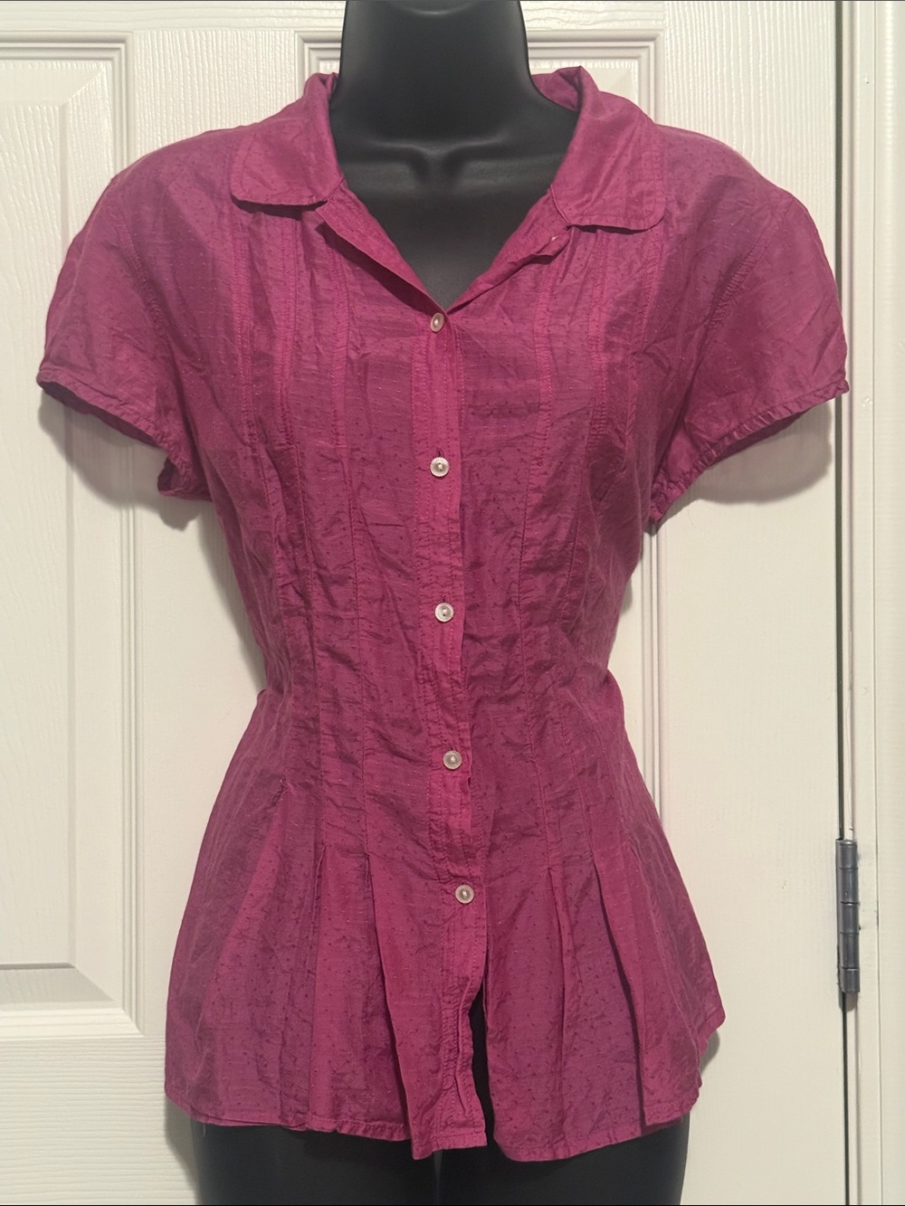 Women's Merona Short-Sleeve Button Front Top - Magenta